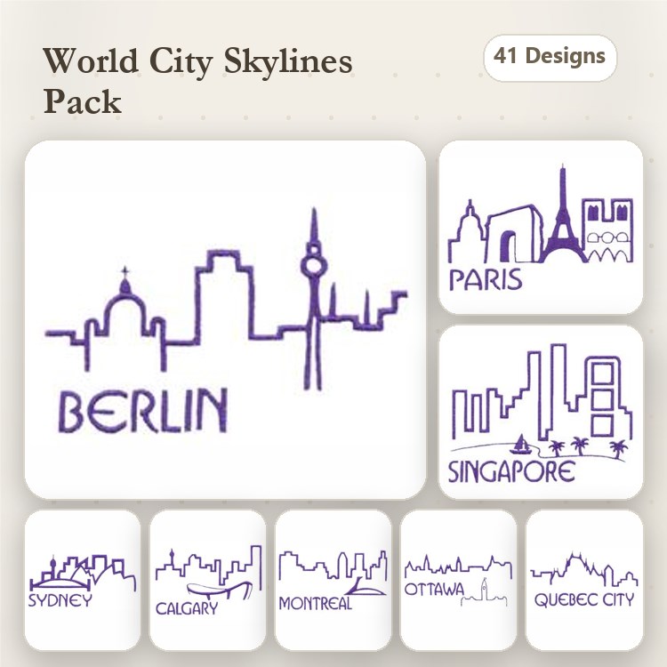 Redwork City Skylines Embroidery Bundle – Berlin, Paris, Singapore & More (41 Designs)