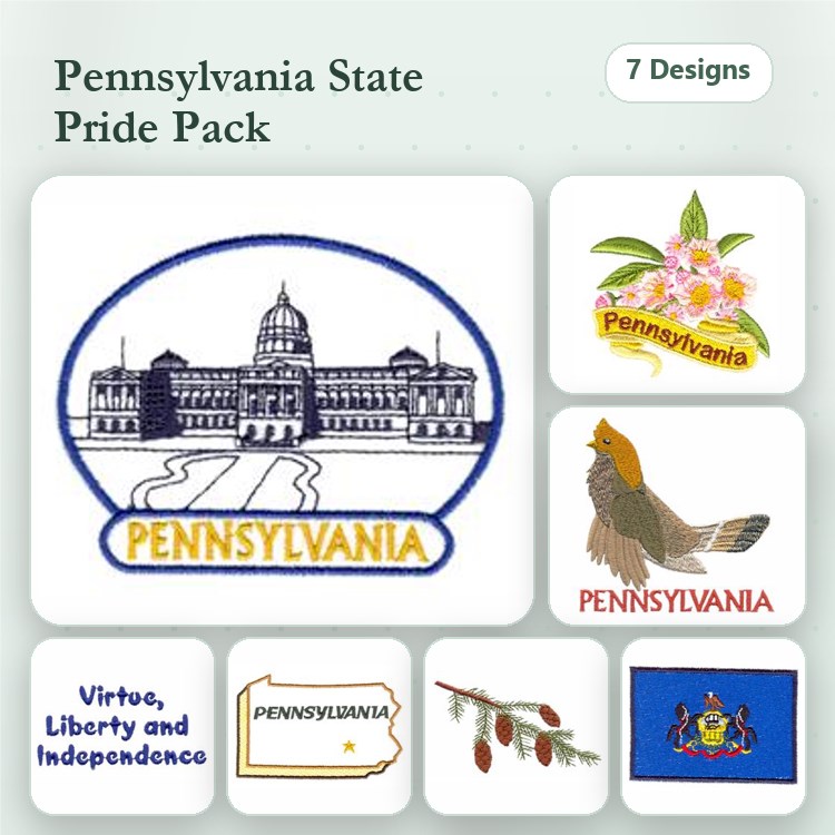 Pennsylvania State Pride Embroidery Bundle – Capitol, Flower, Bird & More (7 Designs)
