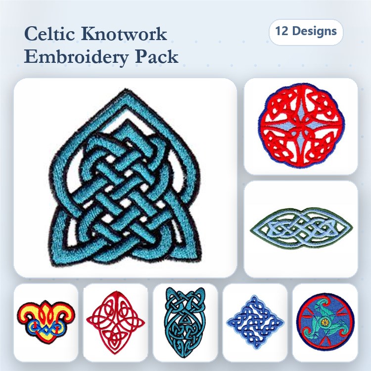 Celtic Knotwork Embroidery Bundle – Leaf, Circle, Heart, Flower & More (12 Designs)