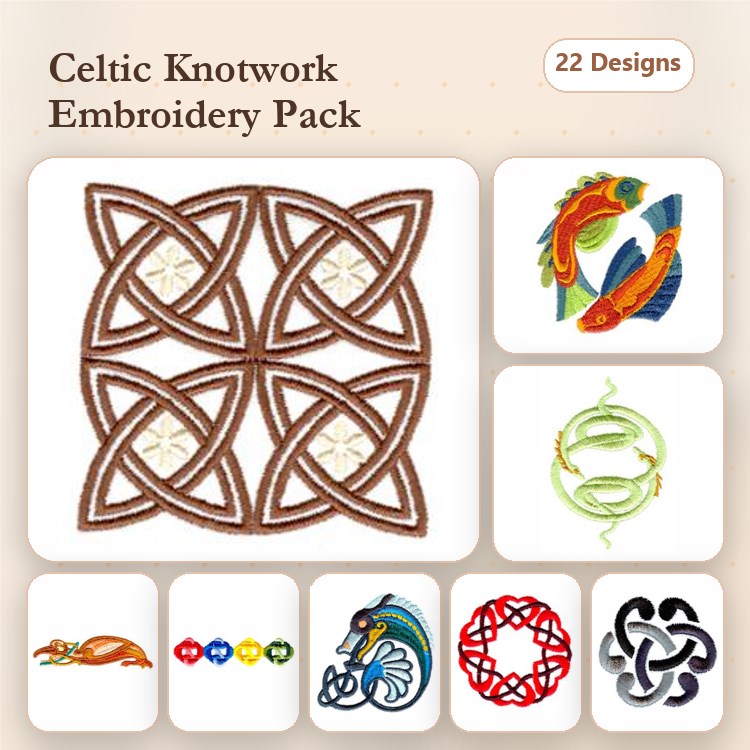 Celtic Knotwork Embroidery Bundle – Square, Fish, Serpent & More (22 Designs)