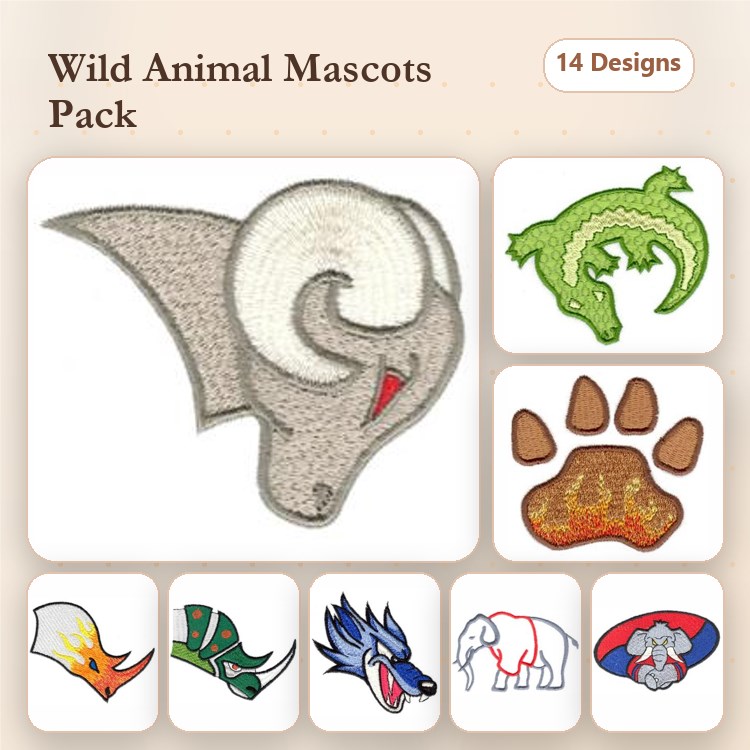 Animal Embroidery Bundle – Ram, Bear, Tiger, and More (14 Designs)