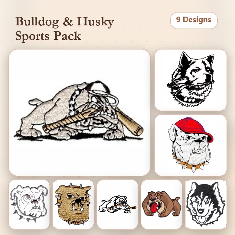 Bulldog Embroidery Bundle – Unique Bulldog Faces (10 Designs)