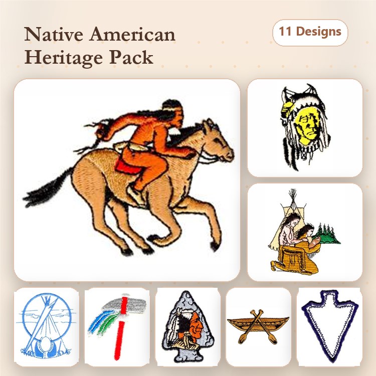 Native American Heritage Embroidery Designs Bundle – Chief, Horseback Rider, Dreamcatcher & More (11 Designs)
