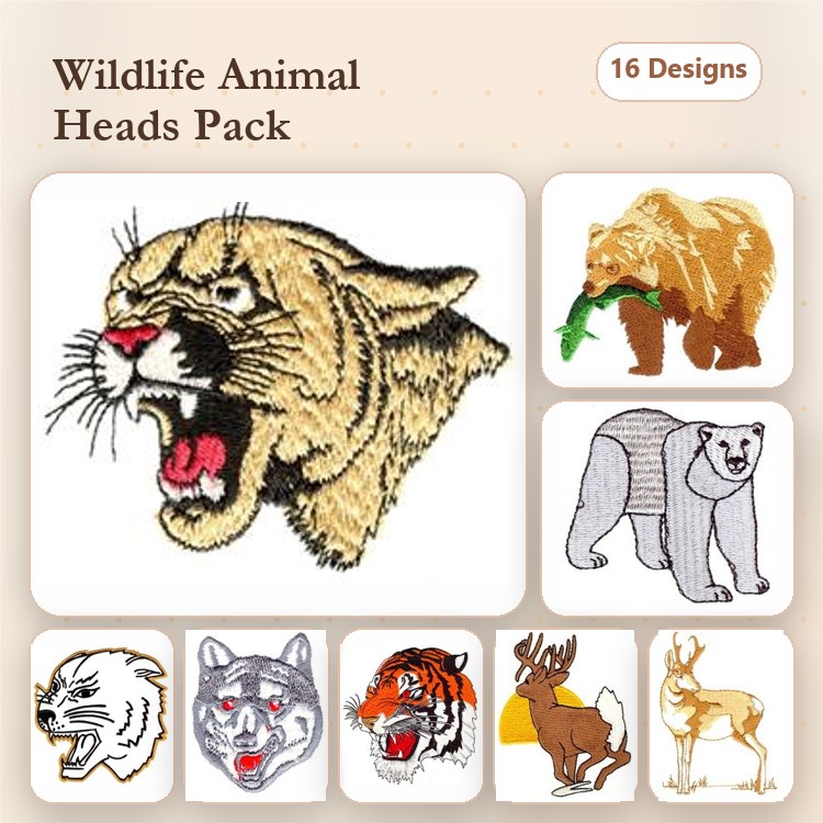 Puffin & Bear Embroidery Bundle – Wildlife Designs (16 Designs)