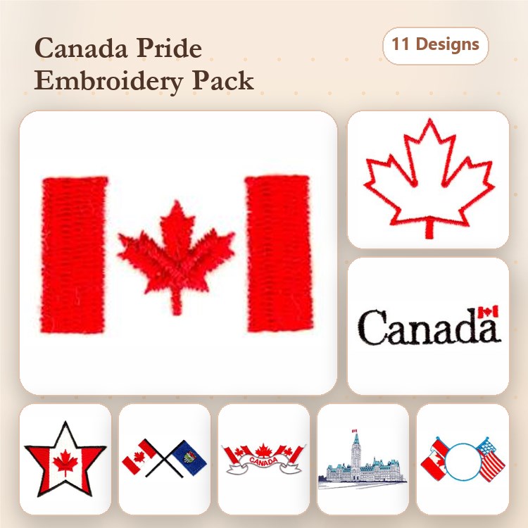 Canada Pride Embroidery Bundle – Canadian Flag, Maple Leaf, Canada Text & More (11 Designs)