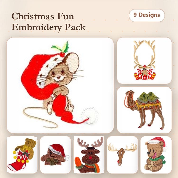 Christmas Character Embroidery Designs Bundle – Santa Mouse, Christmas Reindeer, Gingerbread Man & More (9 Designs)