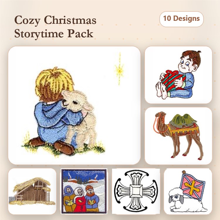 Cozy Christmas Storytime Embroidery Bundle – Boy with Lamb, Nativity Scene, Three Wise Men & More (10 Designs)