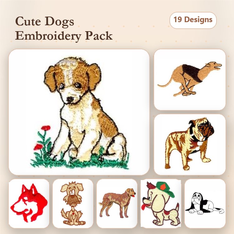 Dog Embroidery Bundle – Various Breeds (19 Designs)