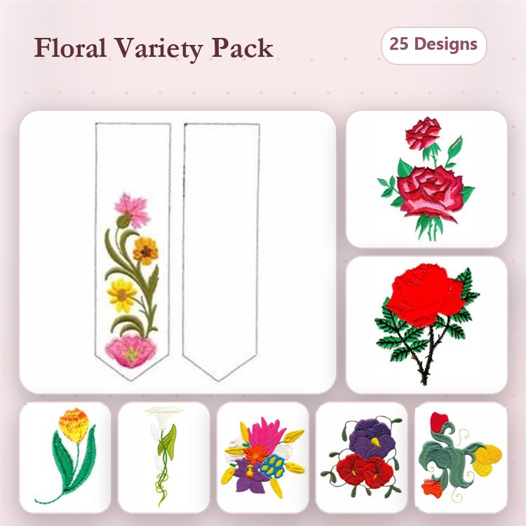 Floral Embroidery Bundle – Rose Bouquet, Colorful Tulip, Flower Cluster & More (25 Designs)
