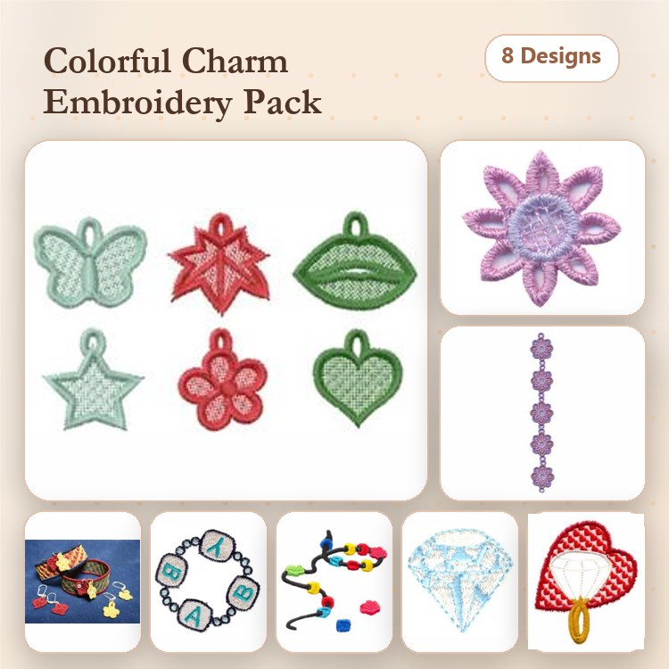 Key Fob Embroidery Designs Bundle – Butterfly, Star, Lip, Flower & More (8 Designs)