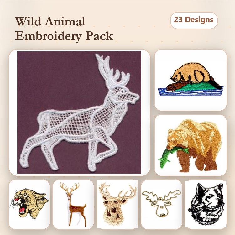 FSL Wild Animal Embroidery Designs Bundle – Deer, Bear, Moose & More (23 Designs)