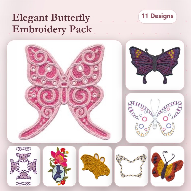 Butterflies Embroidery Designs Bundle – Elegant, Decorative, Ornate & More (11 Designs)