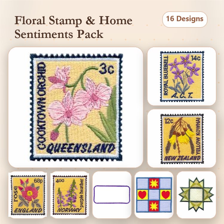 Floral Stamp Embroidery Designs Bundle – Orchid, Iris, England & More (16 Designs)