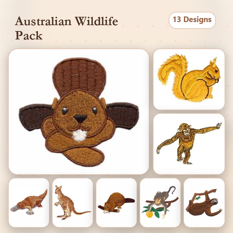 Australian Wildlife Embroidery Bundle – Koala, Kangaroo, Wombat & More (13 Designs)