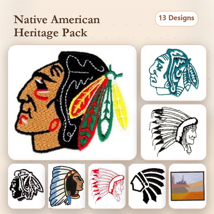 Native American Heritage Embroidery Designs Bundle – Chief with Feather, Traditional Warrior, Cultural Face & More (13 Designs)