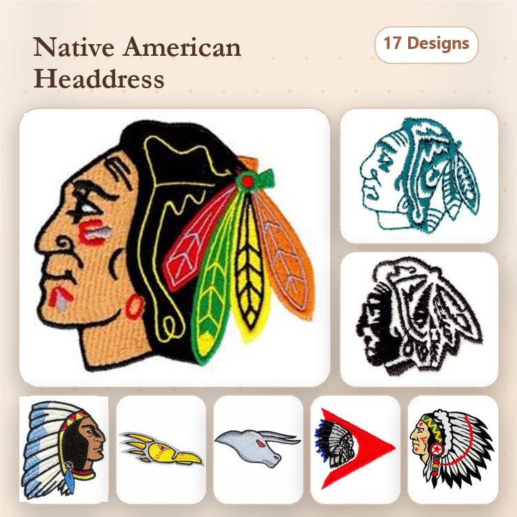 Native American Headdress Embroidery Designs Bundle – Headdresses, Profiles & More (17 Designs)