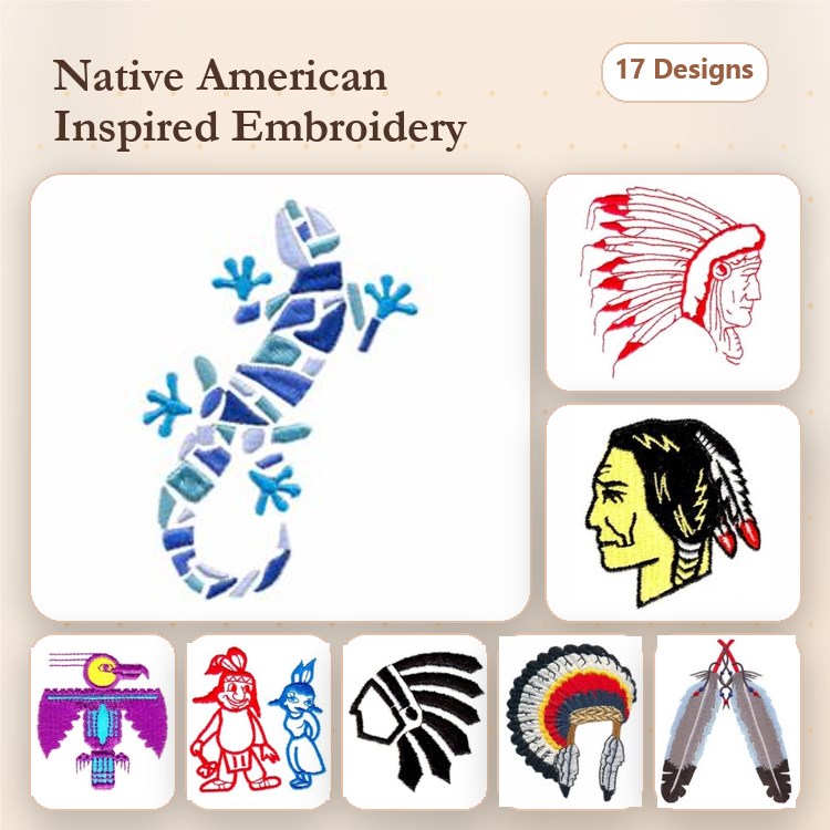 Native American Inspired Embroidery Bundle – Lizard, Chief, Headdress & More (17 Designs)