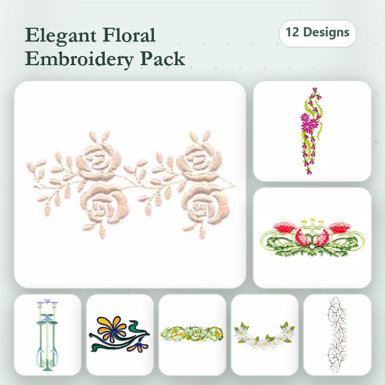 Elegant Floral Embroidery Designs Bundle – Roses, Orchids, Tulips & More (12 Designs)