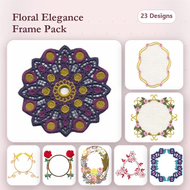 Floral Frame Embroidery Designs Bundle – Floral Mandala, Ornamental Flower, Celtic Knot & More (23 Designs)
