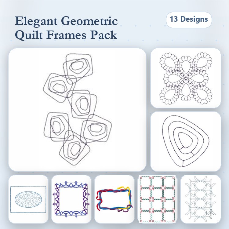 Geometric Quilt Frames Embroidery Designs Bundle – Elegant Shapes & Unique Outlines (13 Designs)