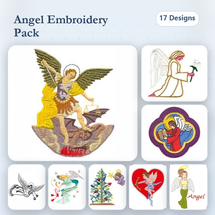 Angels Embroidery Bundle – Angel with Sword, Cherub with Wings, St. Michael & More (17 Designs)