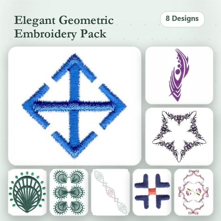 Geometric Embroidery Bundle – Cross, Spiral, Floral Star, Abstract Leaf & More (8 Designs)