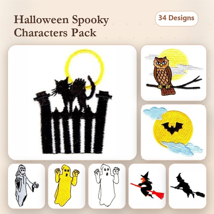 Halloween Bat & Ghost Embroidery Bundle – Spooky Designs (34 Designs)