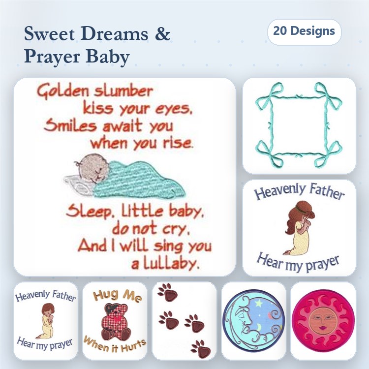 Baby Prayers & Lullabies Embroidery Designs Bundle – Lullaby Poem, Heavenly Father Prayer & More (20 Designs)