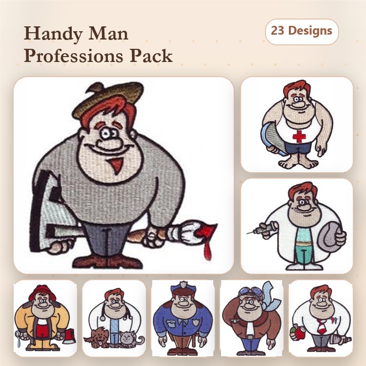 Handy Man Professions Embroidery Designs Bundle – Painter, Doctor, Builder & More (23 Designs)