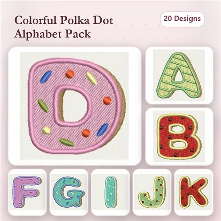 Colorful Alphabet Letters Embroidery Bundle – A, B, D, F, G, I, J, K & More (20 Designs)