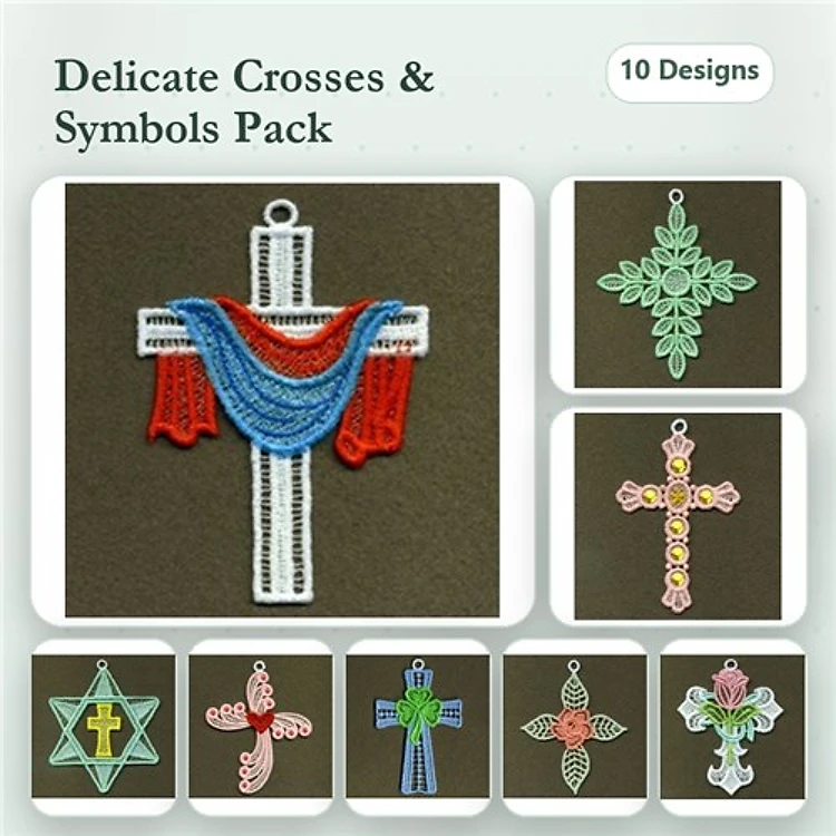 FSL Cross Embroidery Designs Bundle – Delicate and Ornate Crosses, Symbols & More (10 Designs)