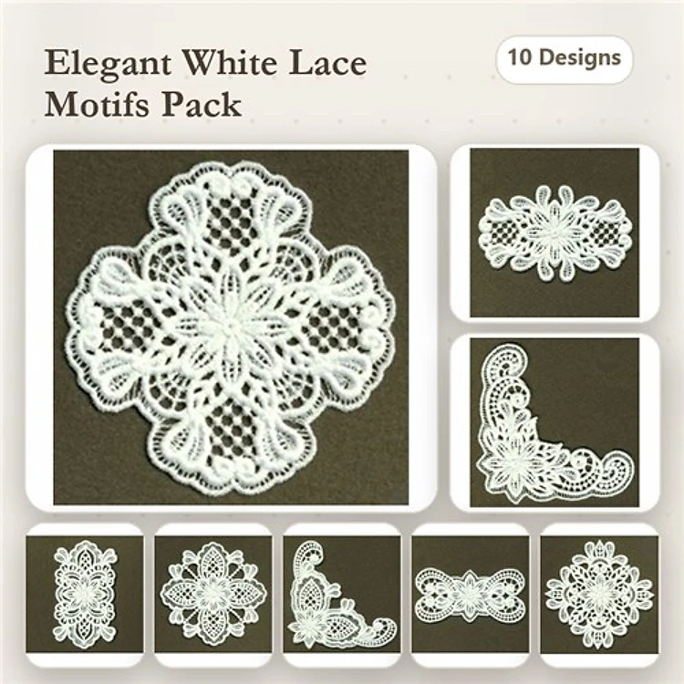 FSL Elegant Lace Embellishments Bundle – Floral Motif, Corner Design, Decorative Panel & More (10 Designs)