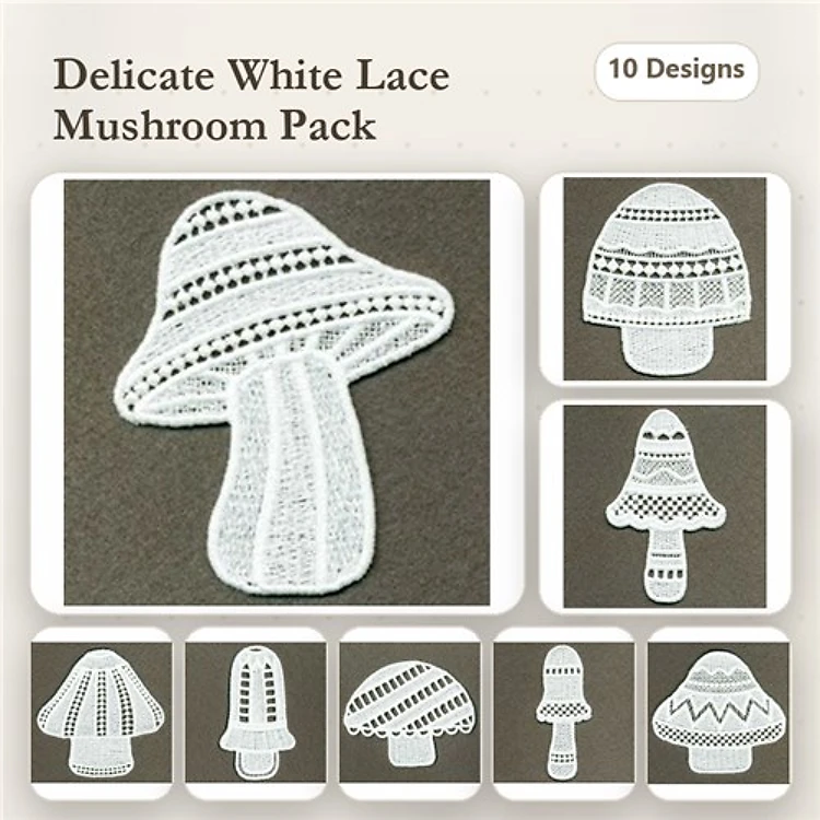 FSL Delicate Lace Mushrooms Embroidery Bundle – Striped, Dotted, Openwork & More (10 Designs)