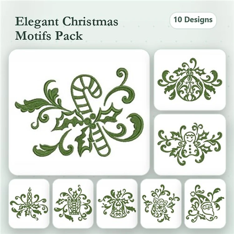 Redwork Christmas Embroidery Designs Bundle – Candy Cane with Holly, Snowman, Christmas Tree & More (10 Designs)