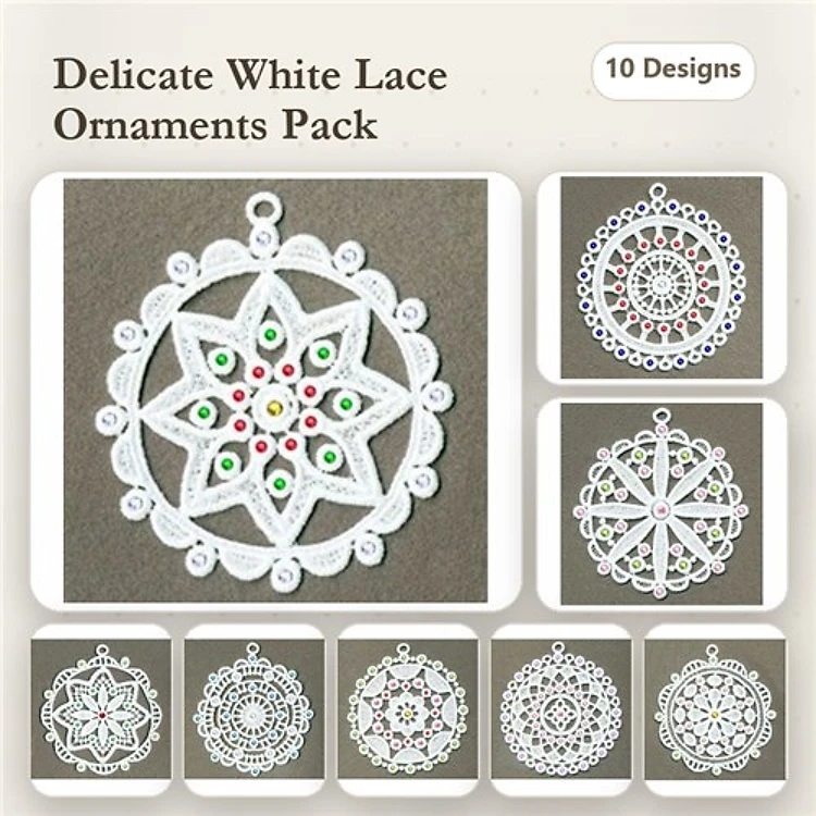 FSL Holiday Lace Embroidery Bundle – Star, Snowflake, Floral Ornament & More (10 Designs)