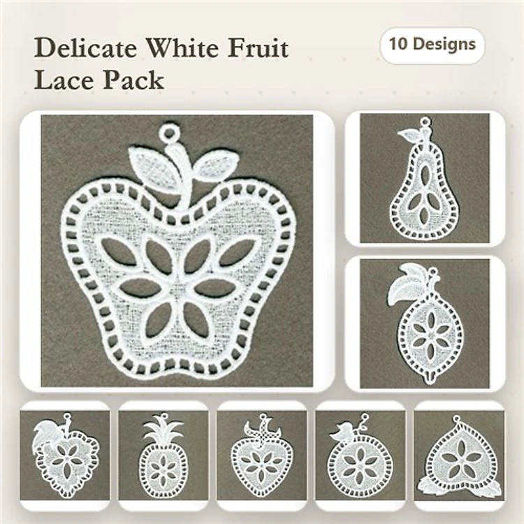 FSL Delicate Fruit Lace Embroidery Bundle – Apple, Pear, Grape & More (10 Designs)