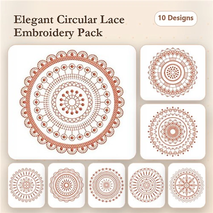 Redwork Circular Lace Embroidery Bundle – Elegant Circle 1, Elegant Circle 2, Elegant Circle 3 & More (10 Designs)