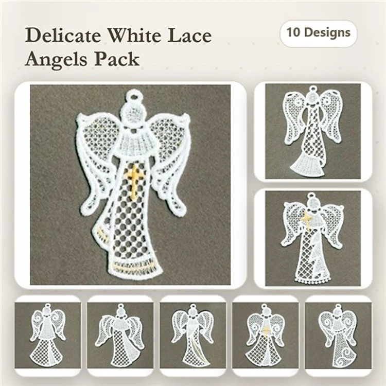 FSL Delicate Lace Angels Embroidery Bundle – Lace Angel Ornament 1, Lace Angel Ornament 2, Lace Angel Ornament 3 & More (10 Designs)