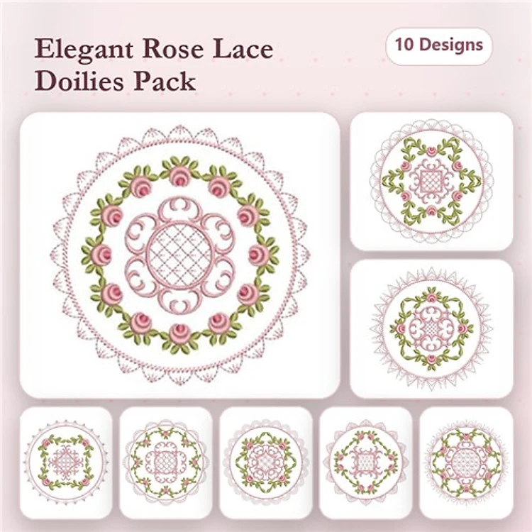 FSL Rose Lace Doilies Embroidery Bundle – Floral Border, Scalloped Edges, Intricate Design & More (10 Designs)