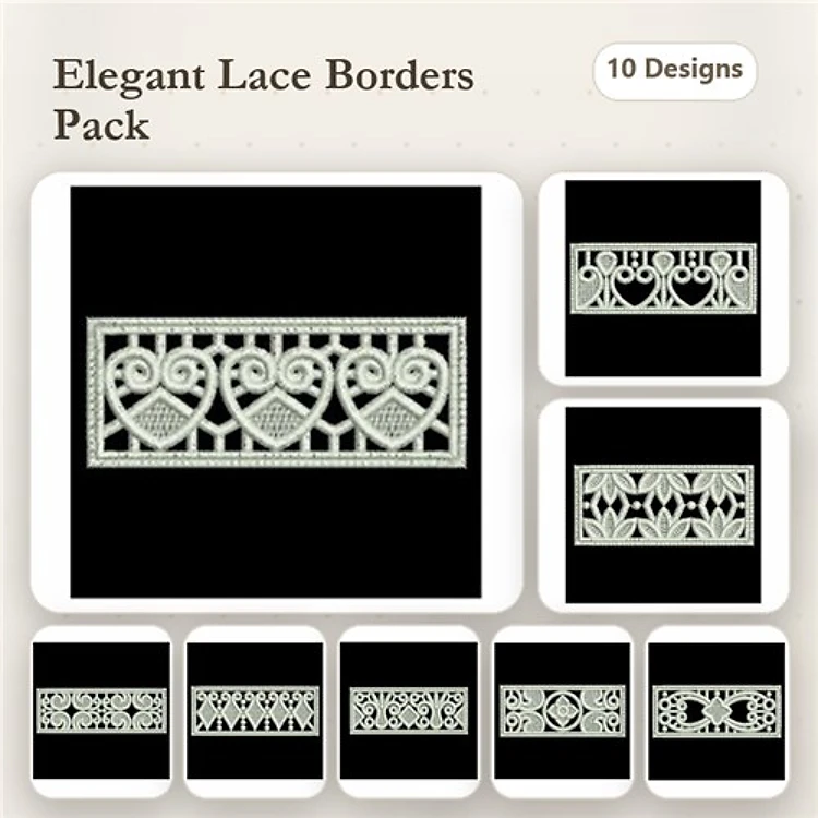 FSL Elegant Lace Borders Embroidery Bundle – Hearts, Swirls, Floral & More (10 Designs)