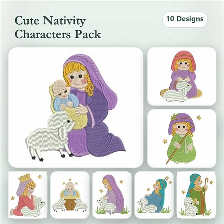 Nativity Characters Embroidery Bundle – Mary, Joseph, Baby Jesus, Angels & More (10 Designs)