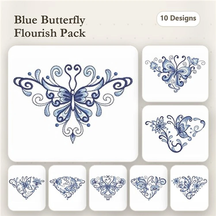 Blue Jacobean Buttefly Corners