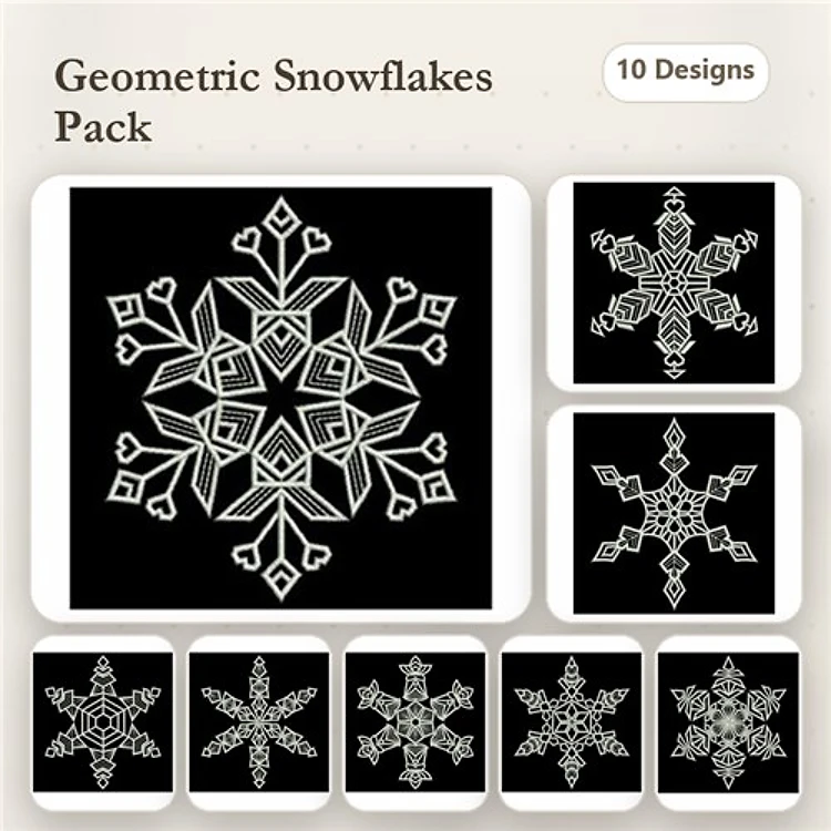 Redwork Geometric Snowflakes Embroidery Designs Bundle (10 Designs)