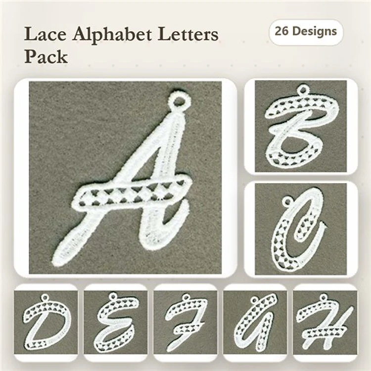 FSL Lace Alphabet Letters Embroidery Designs Bundle – Lace Letter A, Lace Letter B, Lace Letter C & More (26 Designs)
