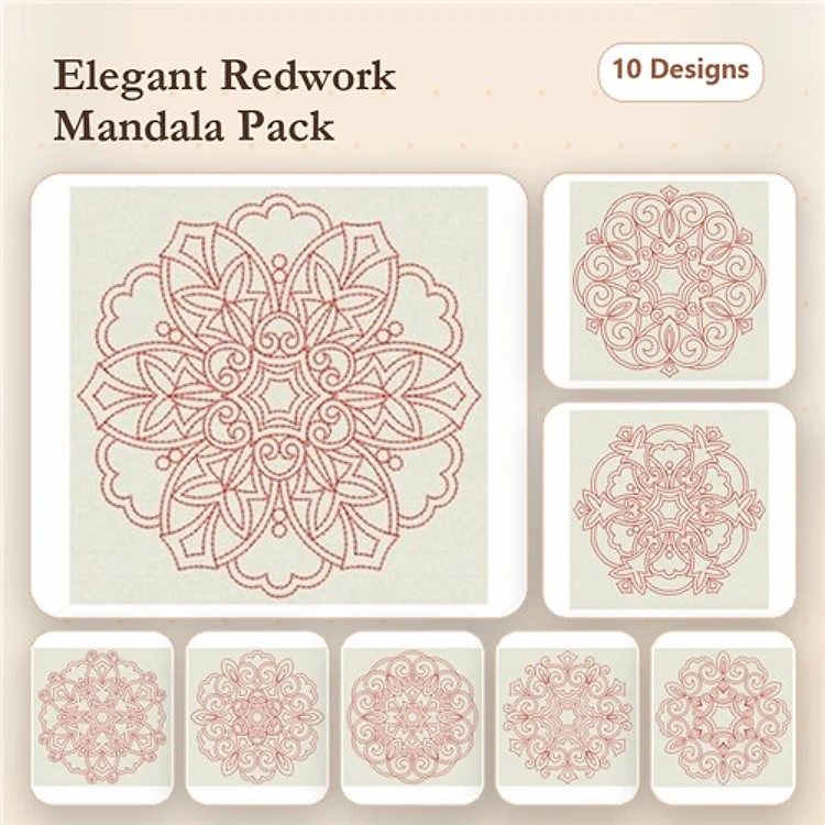 Redwork Elegant Mandalas Embroidery Bundle – Intricate Patterns & More (10 Designs)