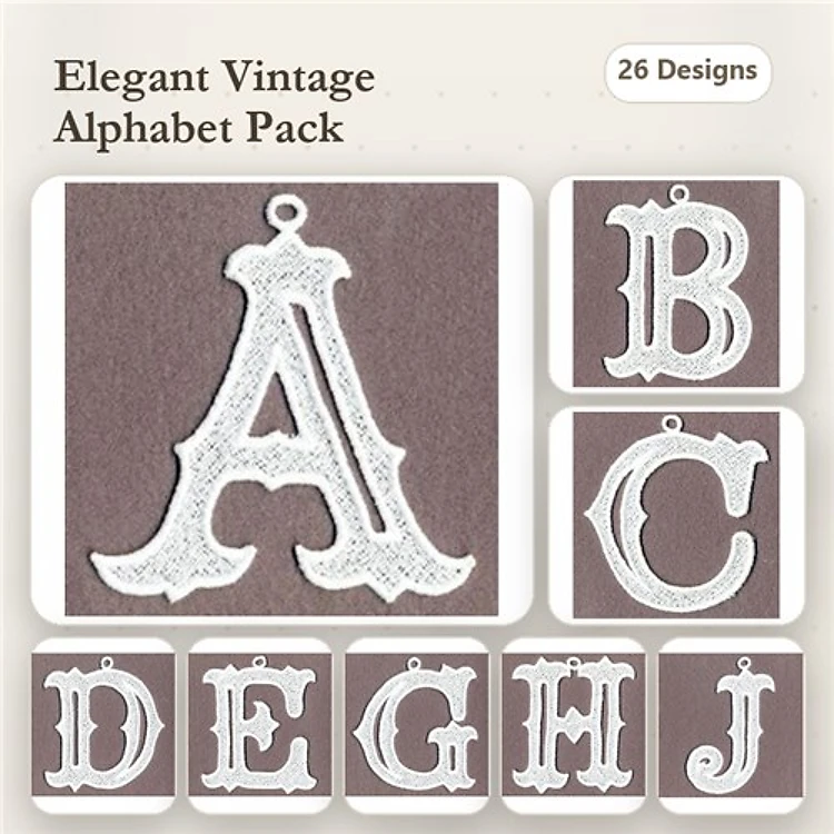FSL Vintage Alphabet Embroidery Designs Bundle – A Letter, B Letter, C Letter & More (26 Designs)