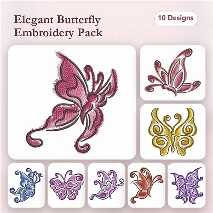Elegant Butterfly Embroidery Bundle – Butterfly Design 1, Butterfly Design 2, & More (10 Designs)