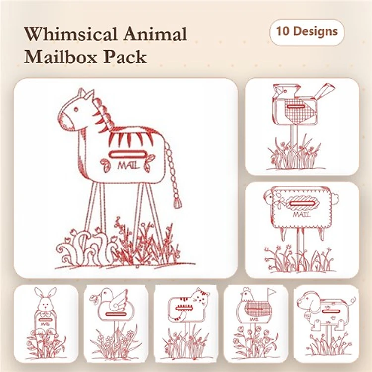 Whimsical Animal Mailbox Embroidery Bundle – Fun Designs (10 Designs)