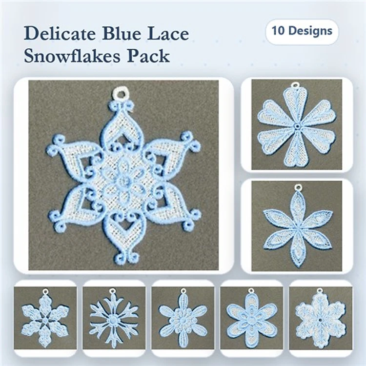 FSL Snowflake Embroidery Bundle – Snowflake Ornament with Center Motif, Sharp Petals, & More (10 Designs)