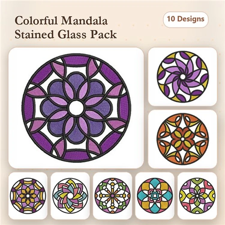 Mandala Embroidery Bundle – Stained Glass Floral & Geometric Designs (10 Designs)